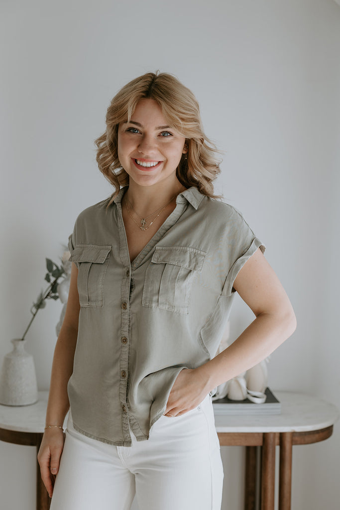 Button Up Tencel Shirt - Olive