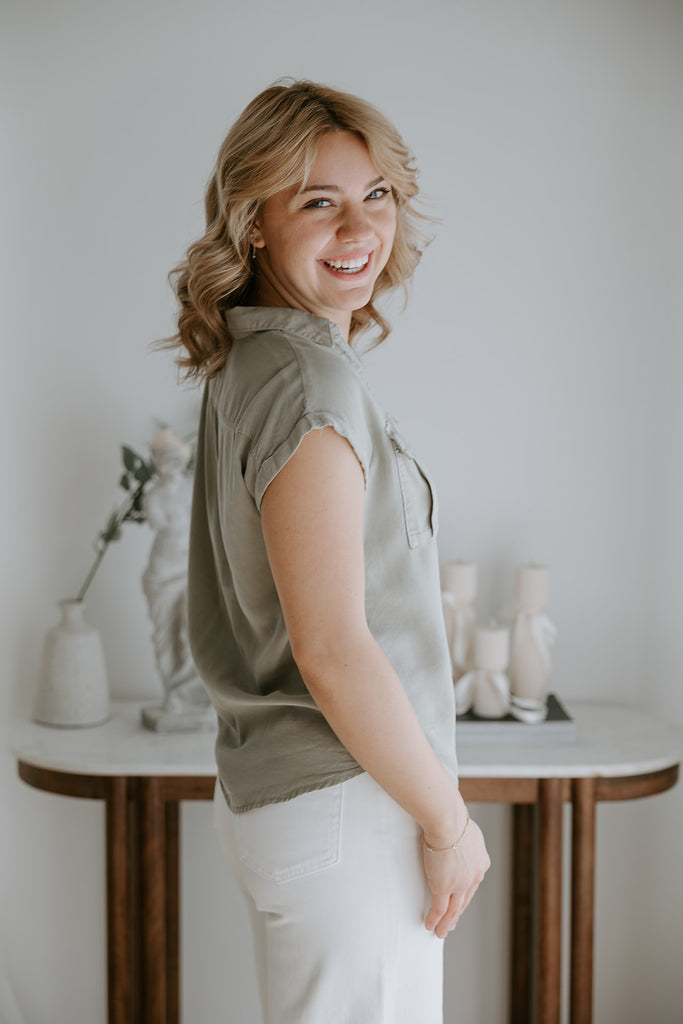 Button Up Tencel Shirt - Olive