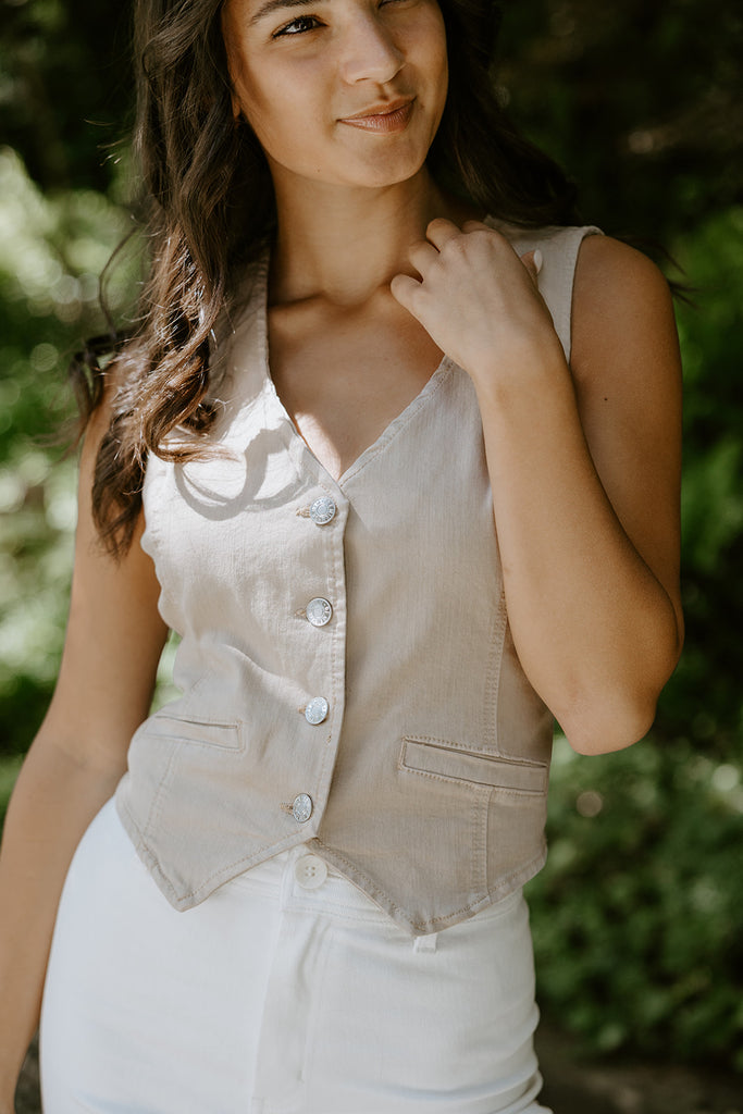Denim Vest - Stretchy - Khaki