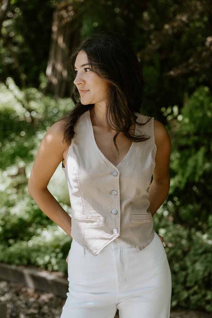 Denim Vest - Stretchy - Khaki