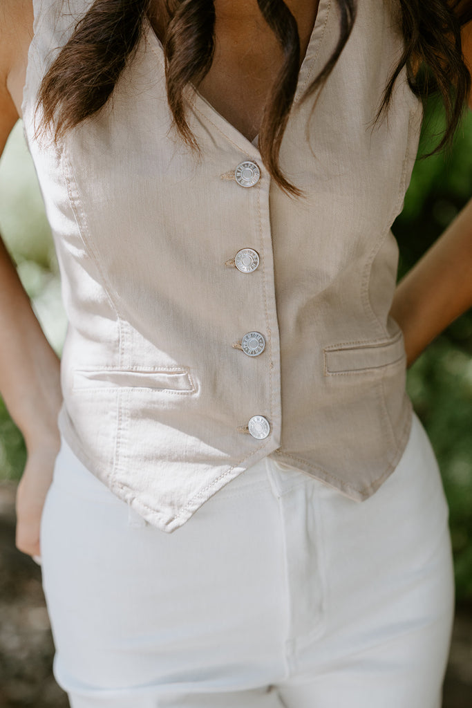 Denim Vest - Stretchy - Khaki