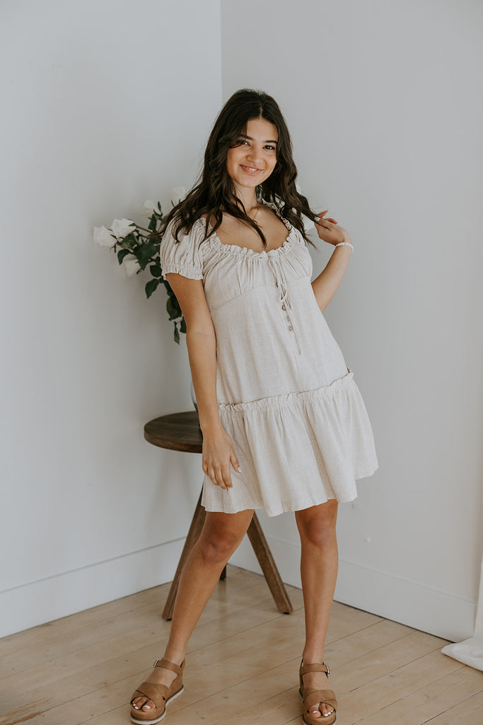 Linen Ruffle Summer Dress - Oat