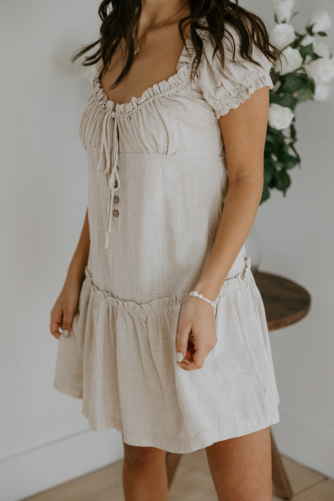Linen Ruffle Summer Dress - Oat