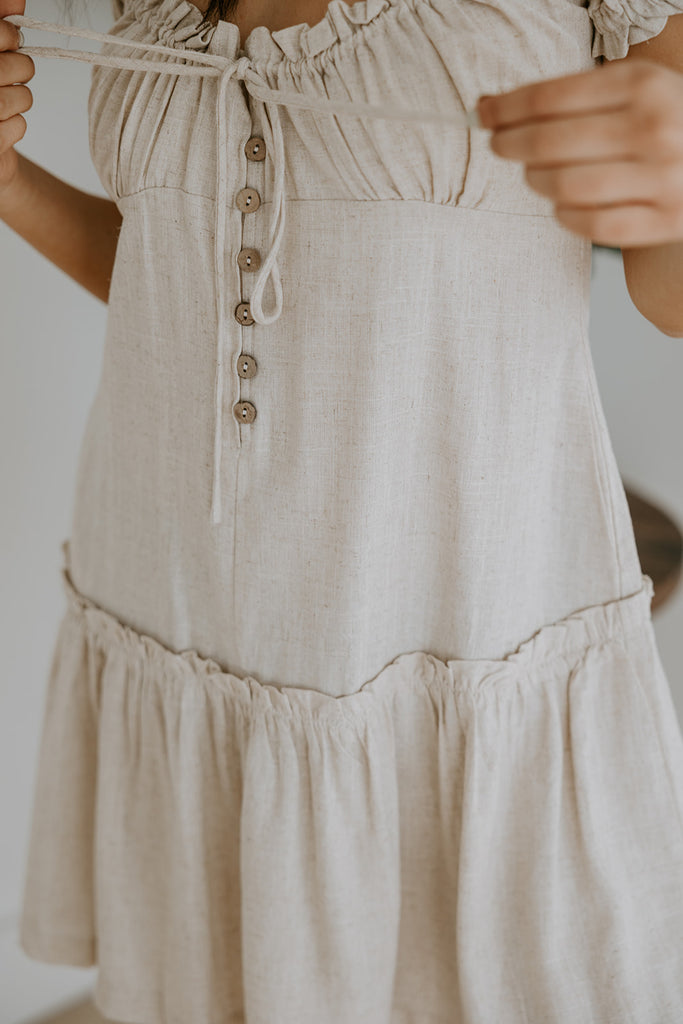 Linen Ruffle Summer Dress - Oat