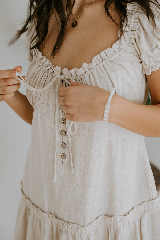 Linen Ruffle Summer Dress - Oat