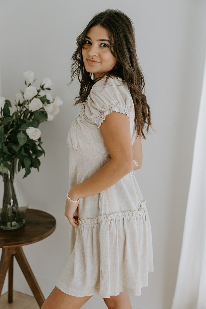Linen Ruffle Summer Dress - Oat