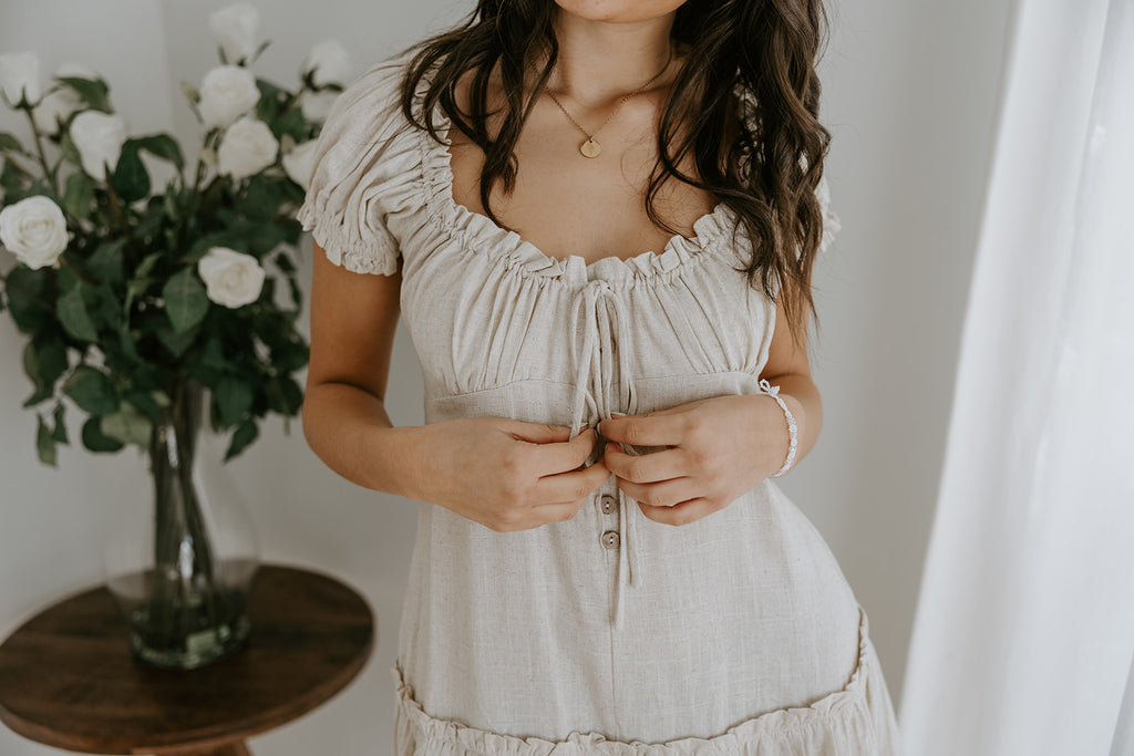 Linen Ruffle Summer Dress - Oat