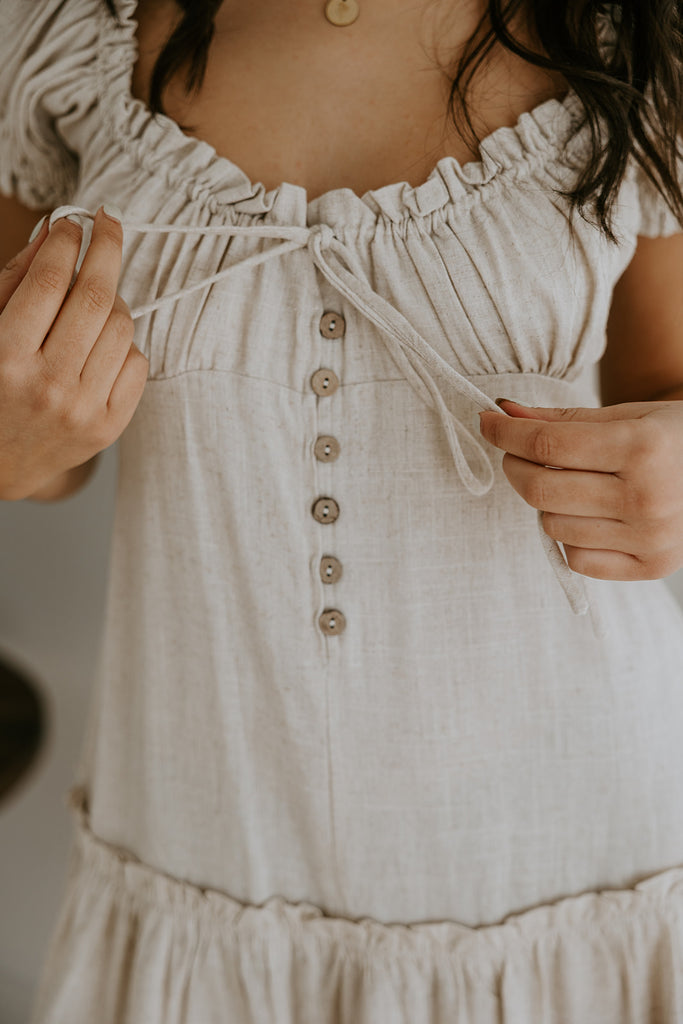 Linen Ruffle Summer Dress - Oat