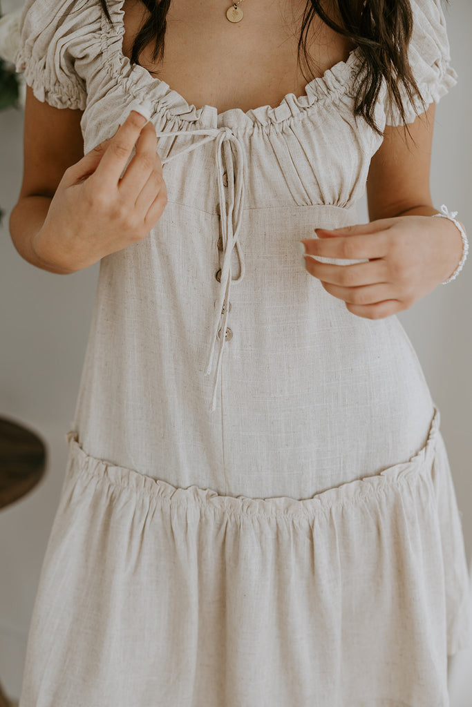 Linen Ruffle Summer Dress - Oat