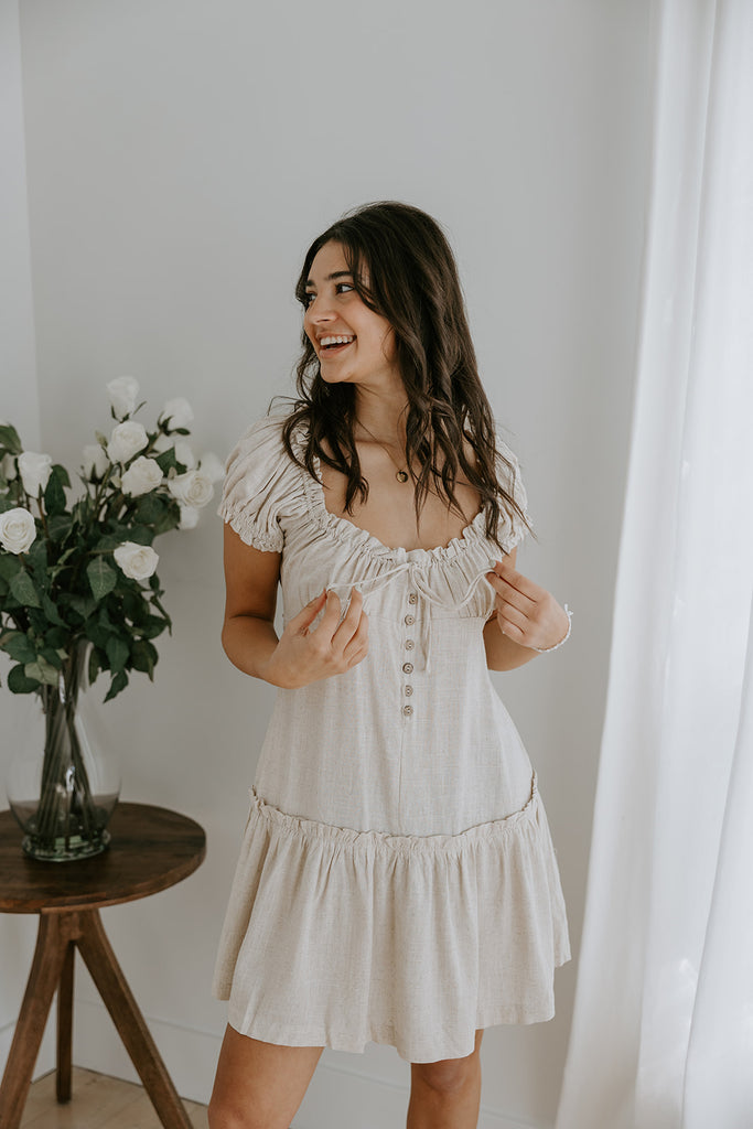 Linen Ruffle Summer Dress - Oat