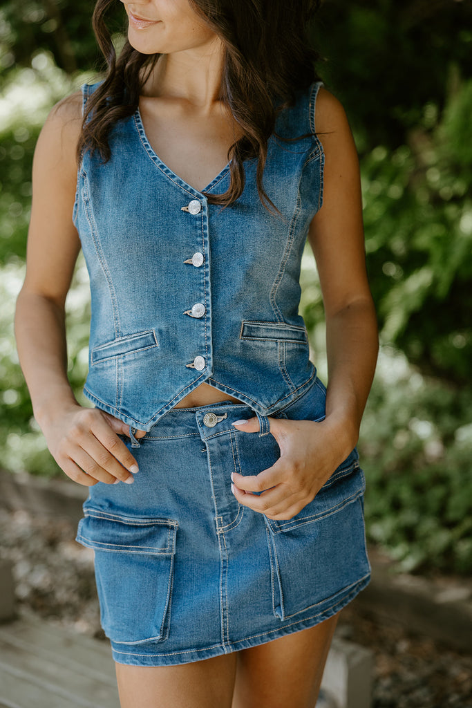 Denim Vest - Stretchy - Blue