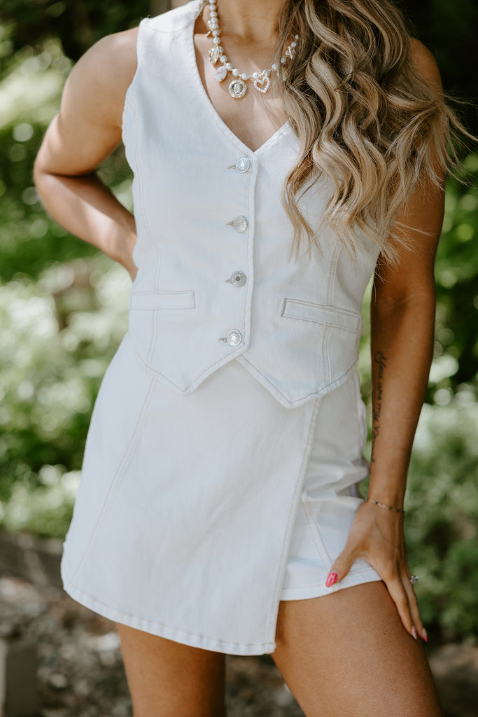 Denim Vest - Stretchy - White