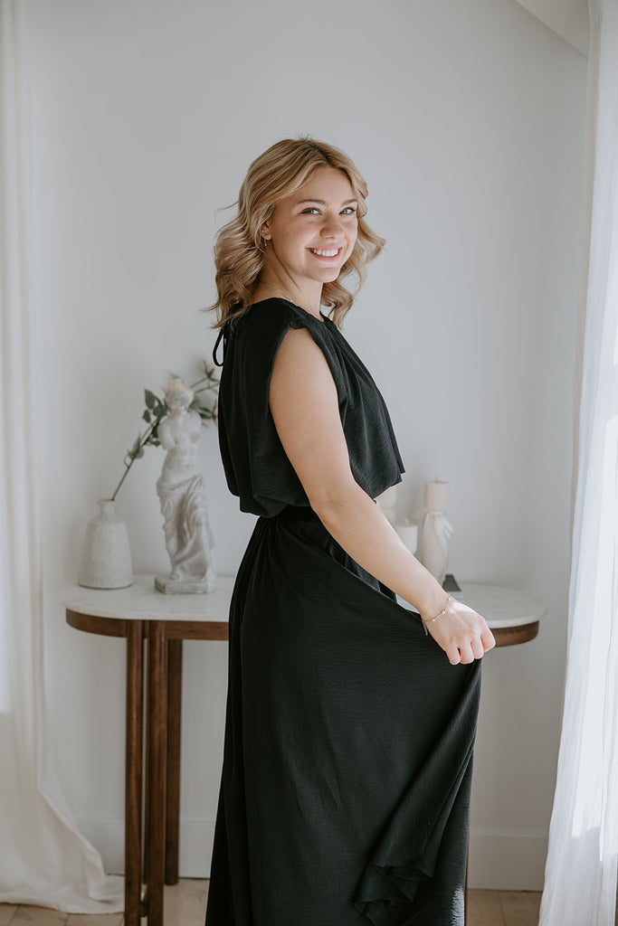 Bubble Top & Midi Skirt Set - Black