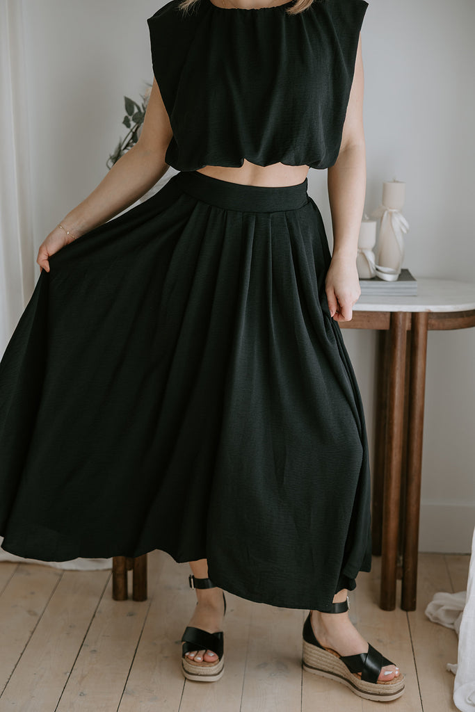 Bubble Top & Midi Skirt Set - Black