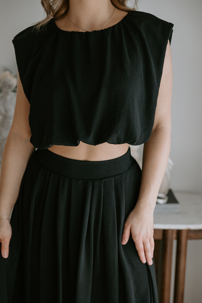 Bubble Top & Midi Skirt Set - Black