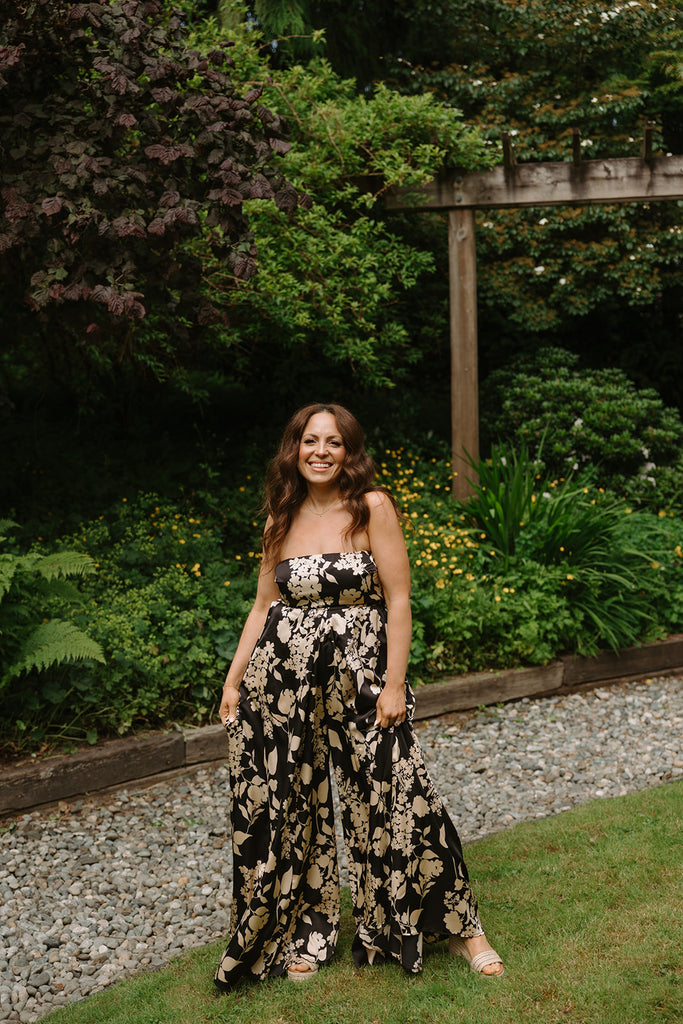 Floral Tube Tie Jumpsuit - Black