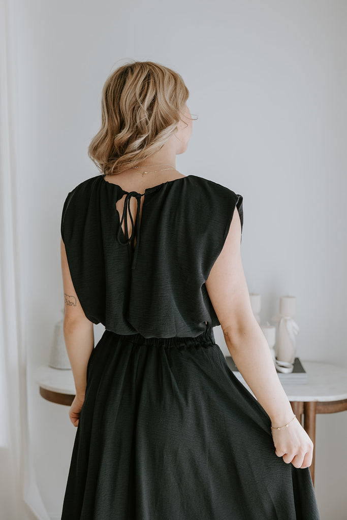 Bubble Top & Midi Skirt Set - Black