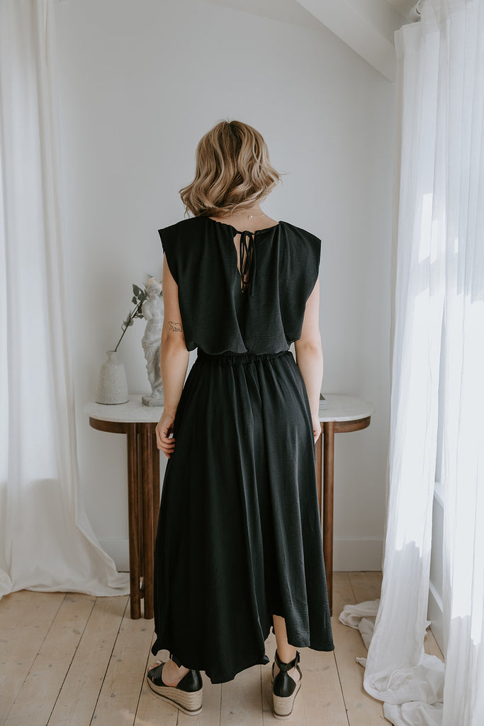 Bubble Top & Midi Skirt Set - Black