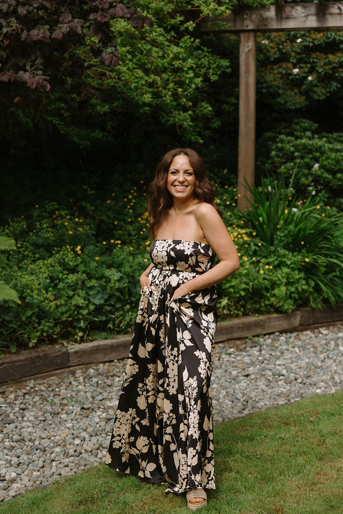 Floral Tube Tie Jumpsuit - Black