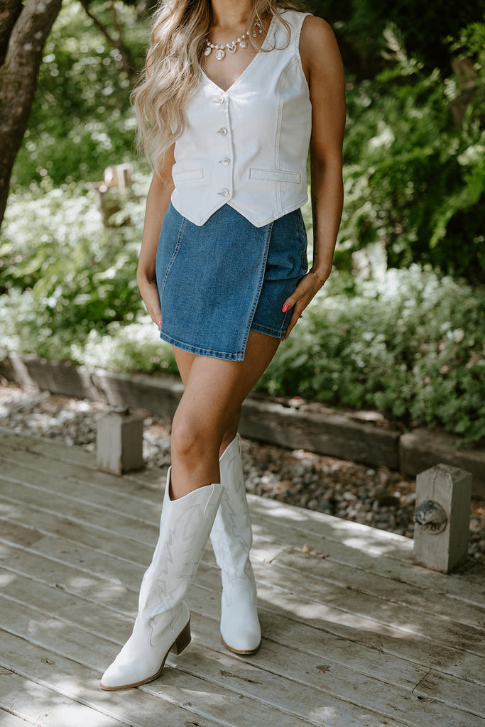 Denim Vest - Stretchy - White