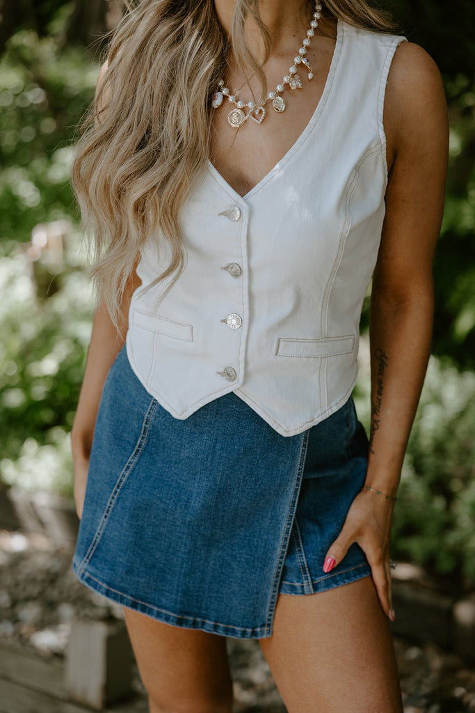 Denim Vest - Stretchy - White