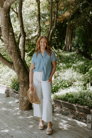 Button Up Blouse With Pocket - Cream