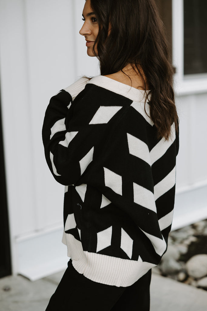 Black And Cream Patterned Cardigan
