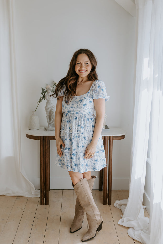 Tie Back Dress - Floral Blue