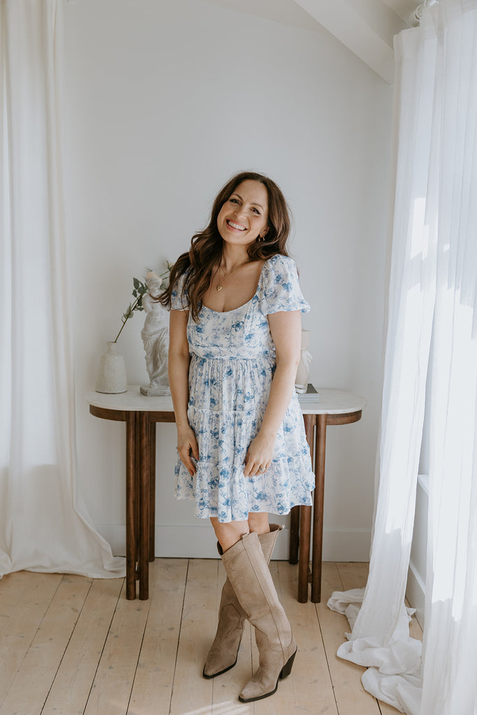 Tie Back Dress - Floral Blue