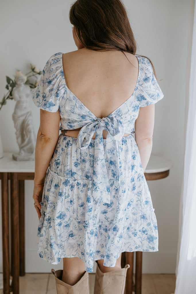 Tie Back Dress - Floral Blue