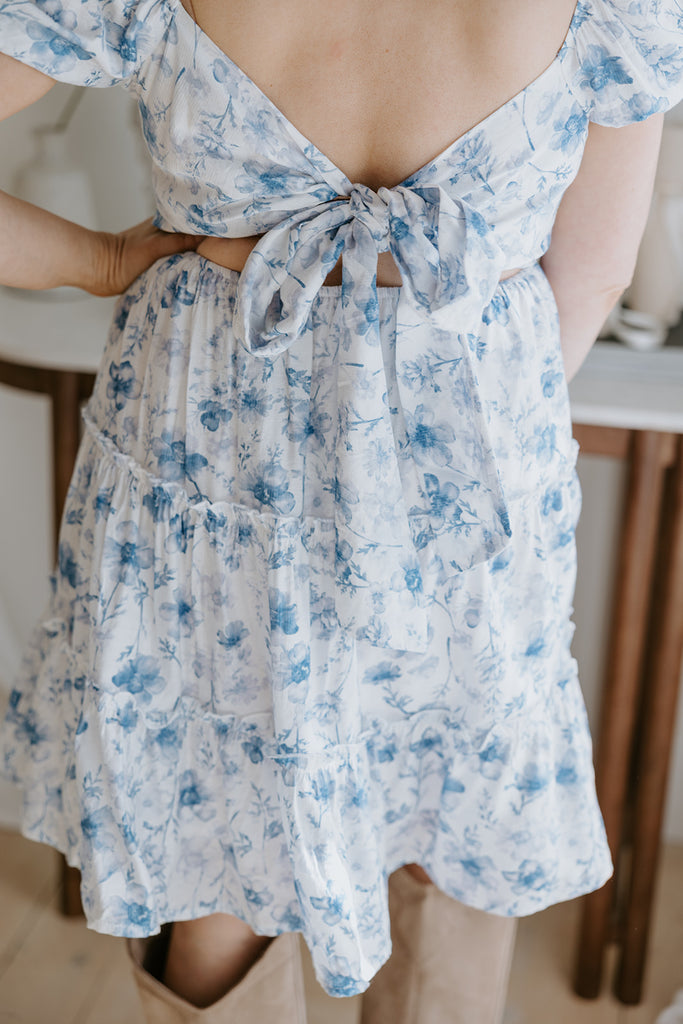 Tie Back Dress - Floral Blue