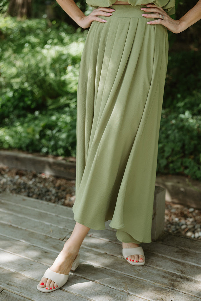 Bubble Top & Midi Skirt Set - Olive