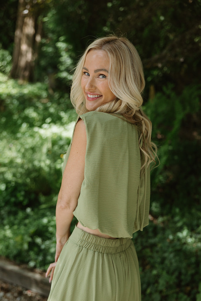 Bubble Top & Midi Skirt Set - Olive