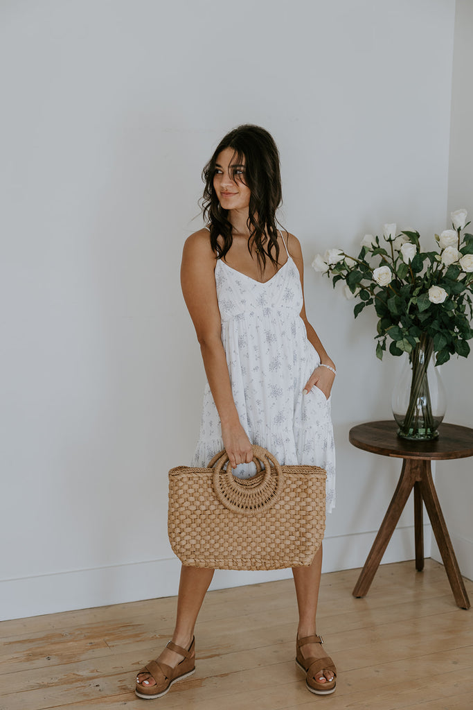 Blue Floral Print Summer Dress