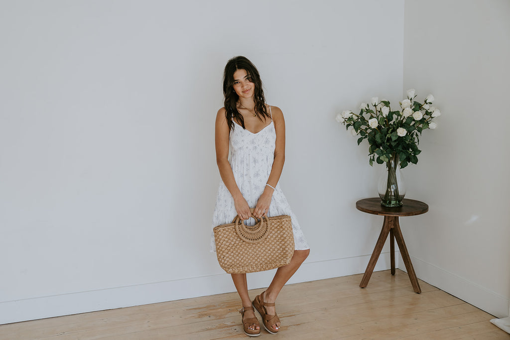 Blue Floral Print Summer Dress