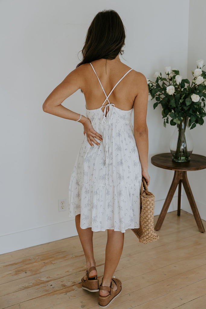 Blue Floral Print Summer Dress