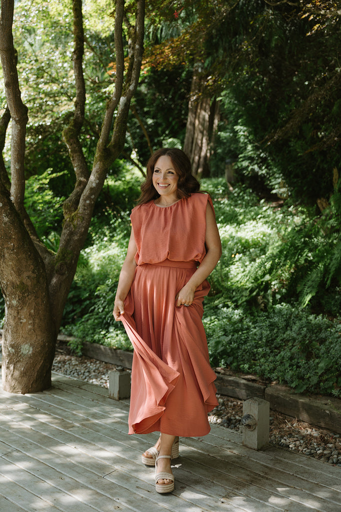 Bubble Top & Midi Skirt Set - Apricot