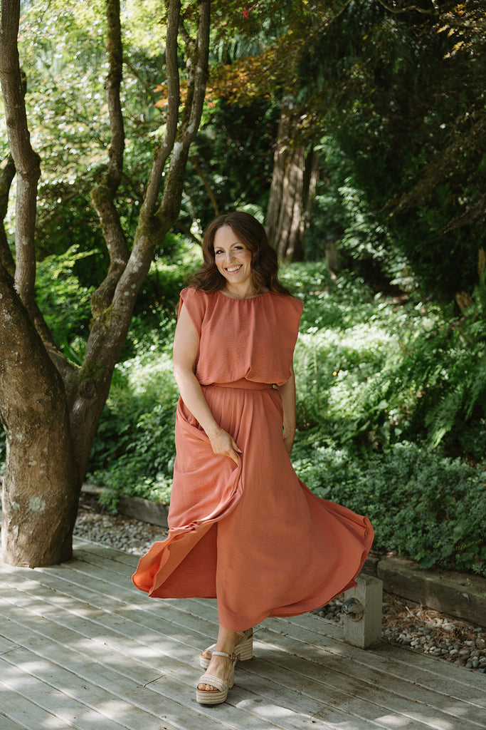 Bubble Top & Midi Skirt Set - Apricot