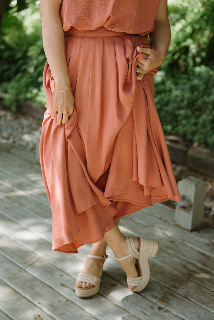 Bubble Top & Midi Skirt Set - Apricot