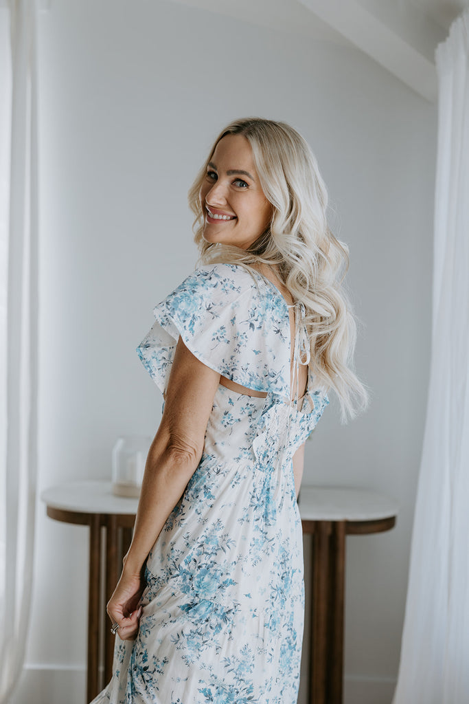 Cap Sleeve Floral Dress - Blue
