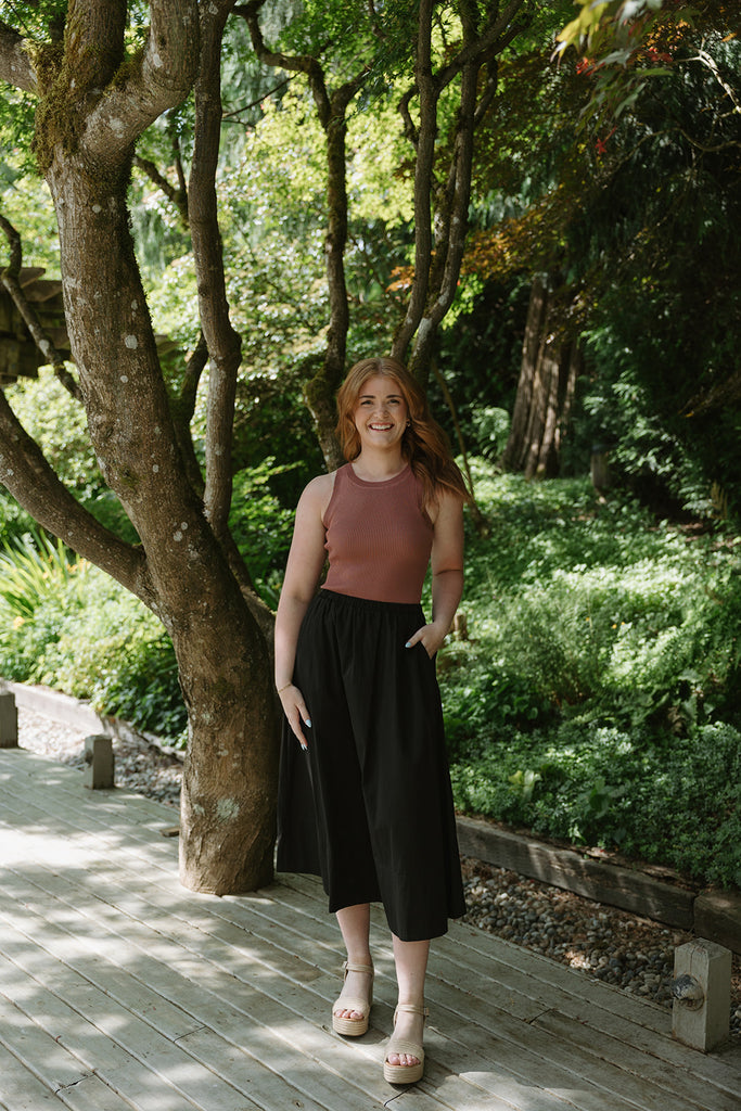 Cotton Midi Skirt - Black