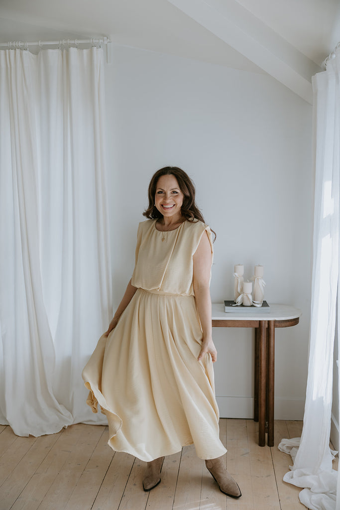 Bubble Top & Midi Skirt Set - Yellow