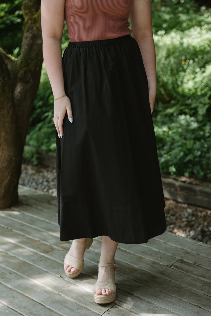 Cotton Midi Skirt - Black