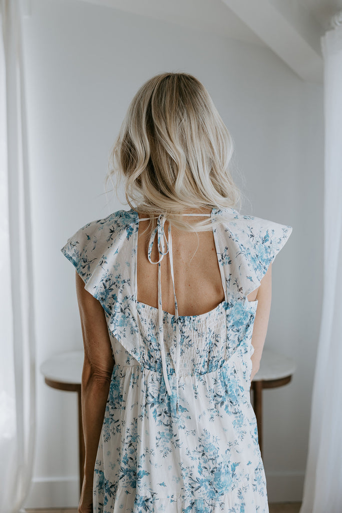 Cap Sleeve Floral Dress - Blue