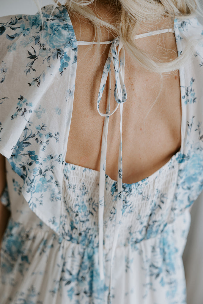 Cap Sleeve Floral Dress - Blue