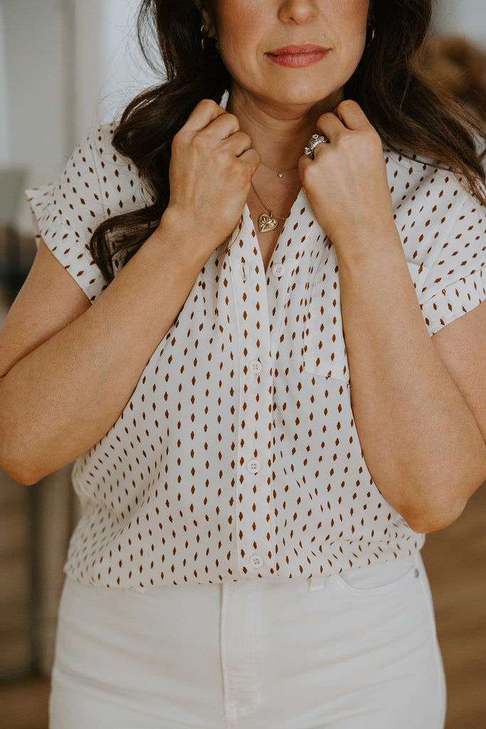 Button Up Blouse With Pocket - Cream