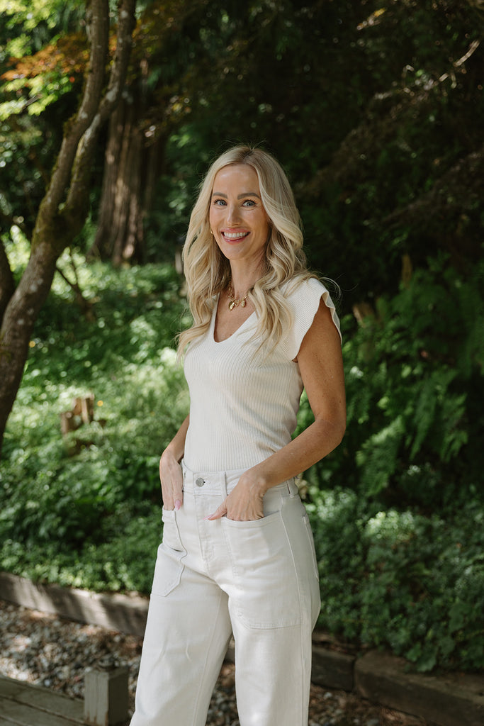 VNeck Knit Sweater - Cream