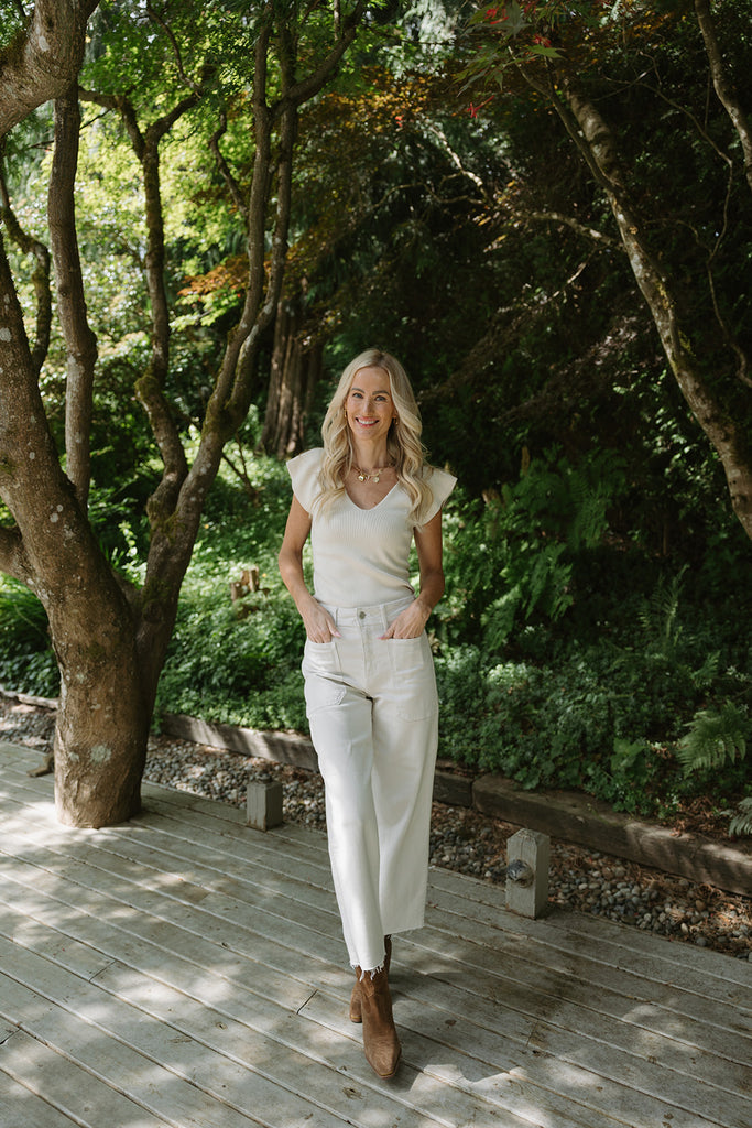 VNeck Knit Sweater - Cream