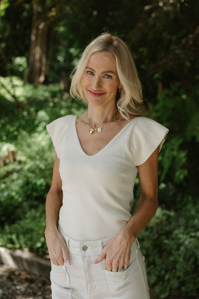 VNeck Knit Sweater - Cream