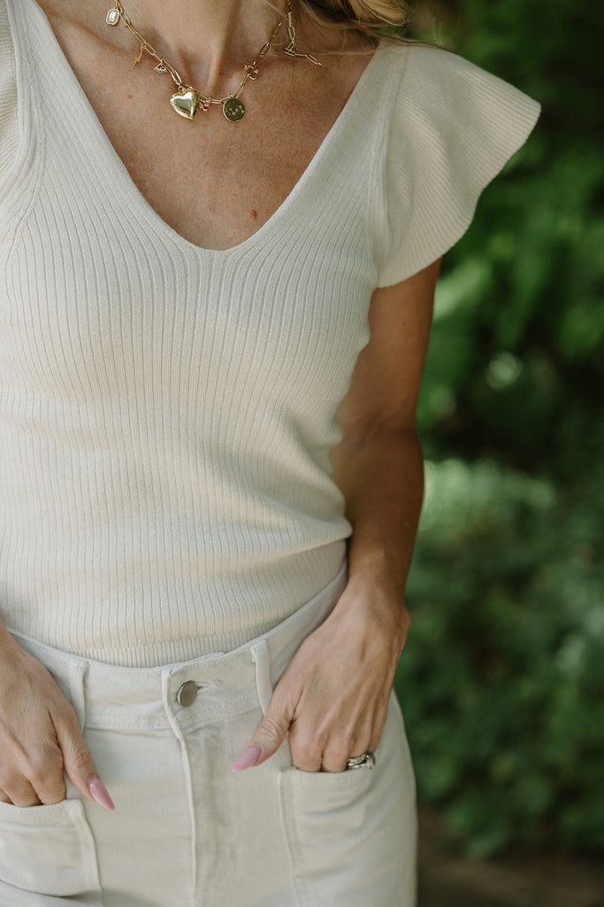 VNeck Knit Sweater - Cream